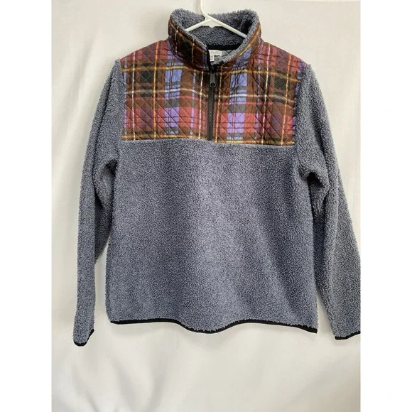 Vera Bradley Women Teddy Fleece Half-Zip Pullover Quilted Plaid Blue Sweater S/M - Picture 1 of 7